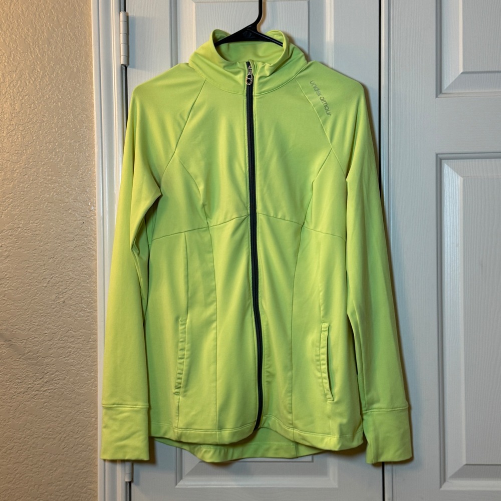 Under Armour Jacket Womens Med Lime Green All Season Gear Semi Fitted Full Zip